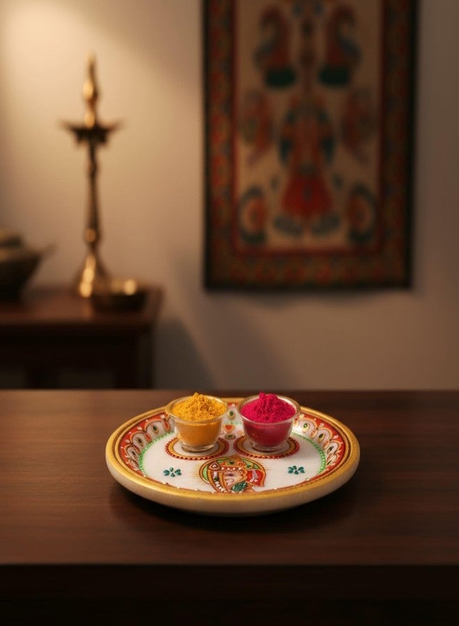 LOVENSPIRE مجموعة بوجا ثالي من الرخام الأبيض الهندي من LOVENSPIRE، حامل غانيشا هالدي كومكوم، هدية عودة بوجا، طبق رولي تشاوال الهندي لمنزل جديد، ديكور هندوسي ماندير بوجا - Image 5